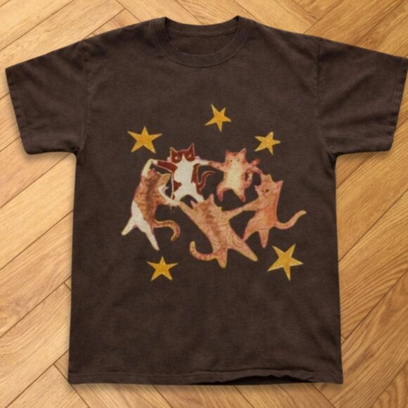 Gildan Other - Brown - Dancing Cats Star Cute Graphic T-Shirt
